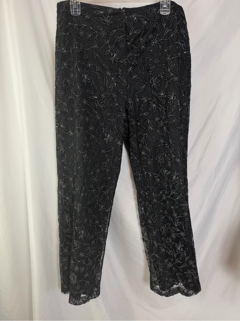 Vintage Y2K Black Sheer Floral Embroidered Mesh Lined Pants Size Large - Picture 3 of 8